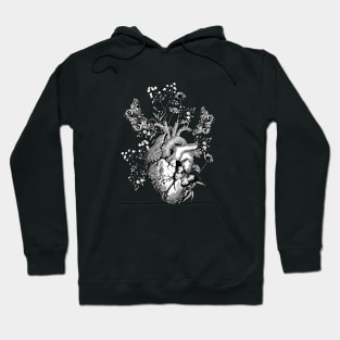 Floral art of human heart, black and white sketch illustration Hoodie